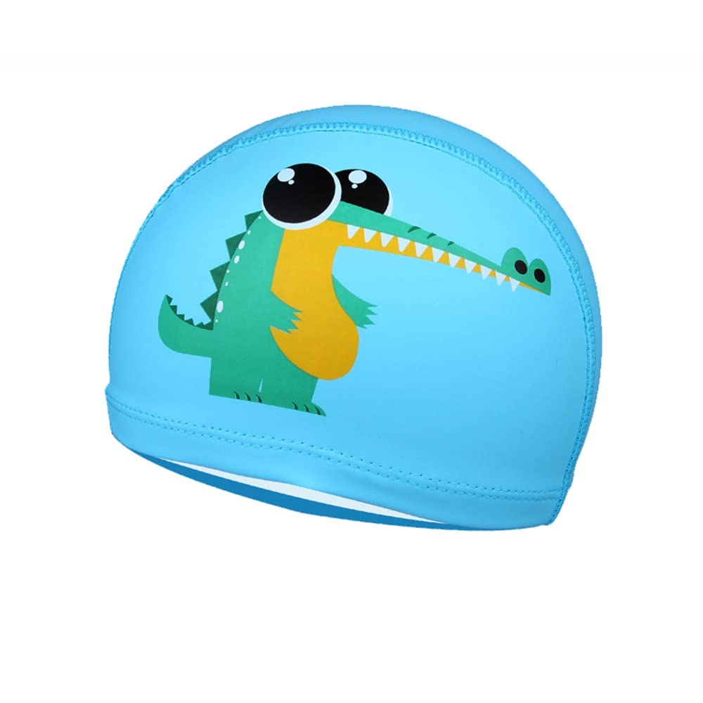 El Regalo Waterproof Swim Cap for Kids Boys Girls, Cute Cartoon PU/Silicone No-Slip Swimming Bathing Cap for Children Long Short Hair, Non-Toxic,Flexible Swim Caps Hat (Aligator)