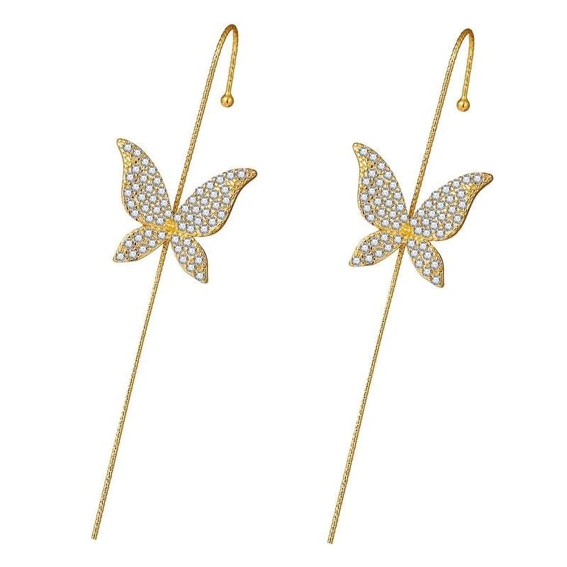 El Regalo 1 Pair Fancy Western Ear Wrap Needle Ear Crawler Earrings - Inlaid Zircon, Elegant Ear Cuff Climber Hook Earrings for Women Girls (CZ Butterfly Crawler)