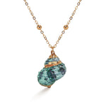 El Regalo Retro Green Cowrie Shell Golden Electroplated Necklace for Girls & Women | Bohemian Style Cowrie Sea Shell Handmade Beach Necklace