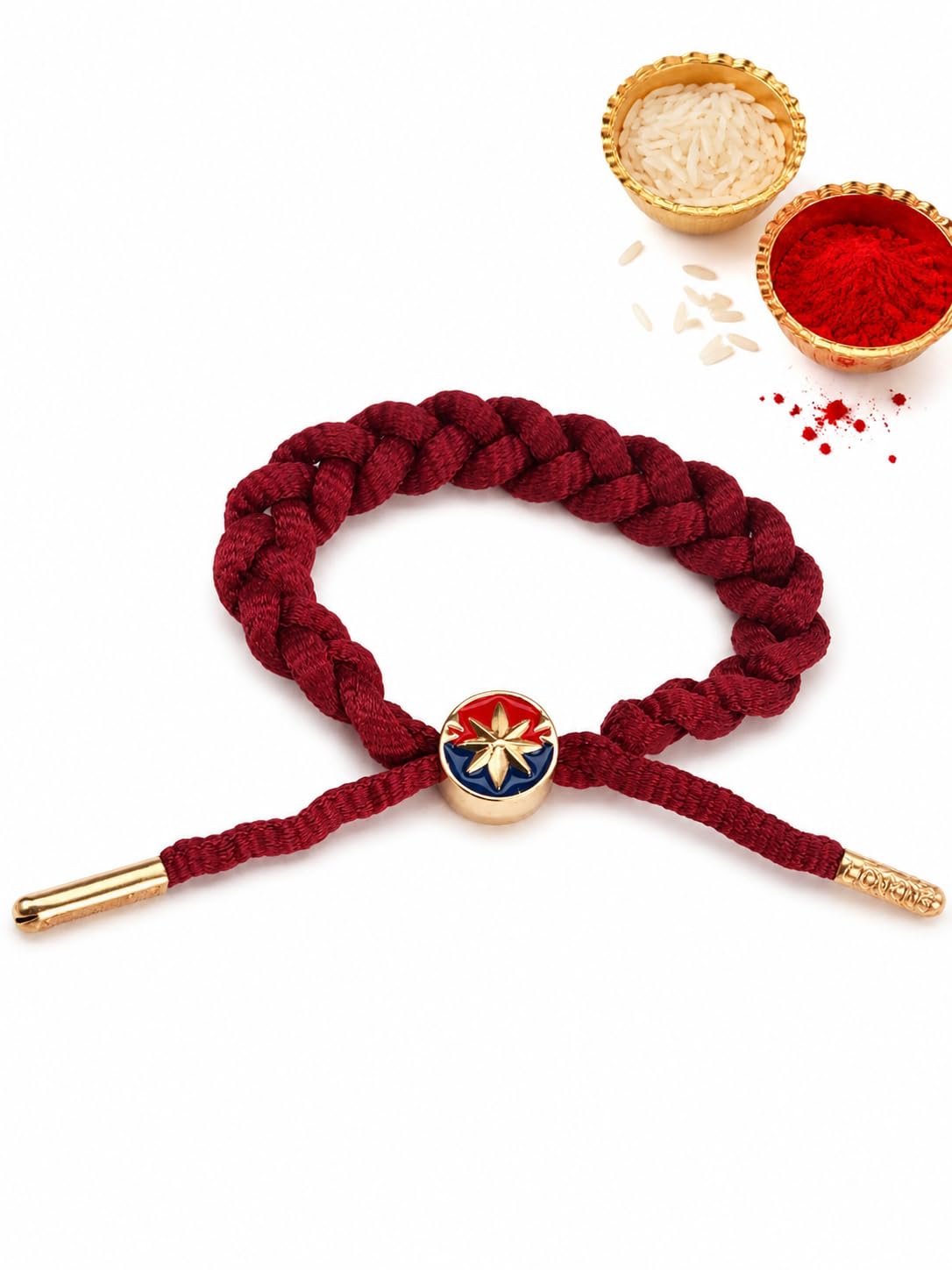 El Regalo Braided Superhero Charm Bracelet Rakhi for Kids & Teen Brothers- Star Emblem - Maroon