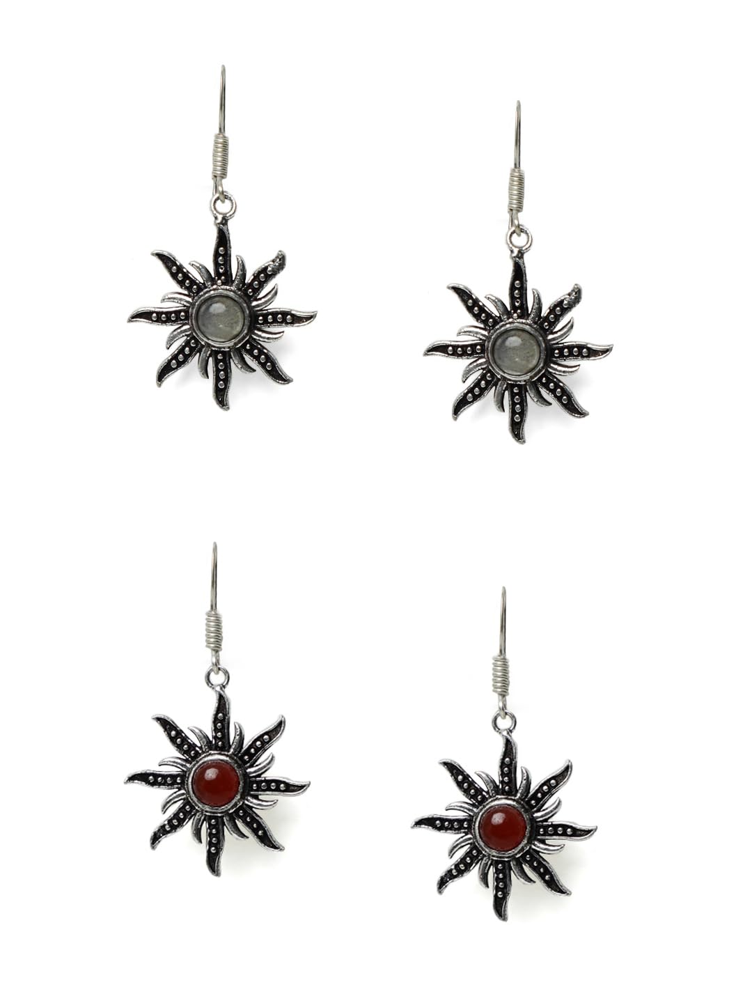 El Regalo Women's & Girl's 2 Pairs Of Contemporary Surya (Sun) Earrings With Natural Stones- Gift For Her (Option-2)
