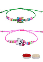 El Regalo 2 PCs Cute Rakhis Set for Kids - Beautiful 2 Kids Rakhis Set for Girls & Boys with Roli Chawal, Message Card in Rakhi Gift Box for Little Brother/Niece/Nephew (Kitty & Turtle Rakhi)