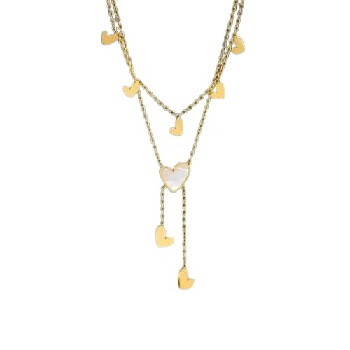 El Regalo Stainless Steel Double Layered Tassel Love Hearts Necklace for Girls & Women- Anti Tarnish, Elegant, Waterproof Hearts Necklace