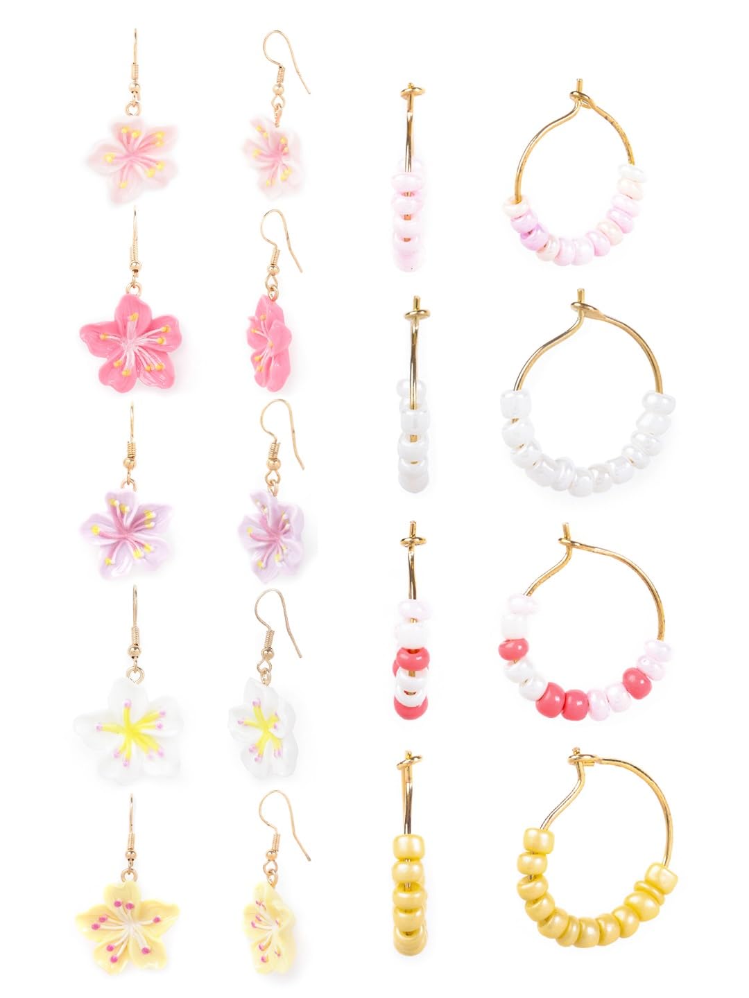 El Regalo 10 Pairs Earrings Combo Set- Colorful Flower Hoops and Hooks Earrings Set for Girls & Women (Style-2)
