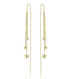 El Regalo Modern Sui Dhaga Threader Earrings for Women - Minimalist Long Pull Through Chain Earrings - Light Dangle Needle Threaders for Multiple Piercings, Sensitive Ears (Triple Bead Drip)