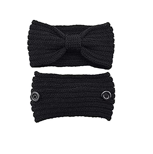 El Regalo Knitted Winter Twist Woolen Warm Headband with Buttons for Face Mask Cover | Cold Weather Hair Accessories Head Wrap | Winter Designer Headbands for Women & Men (Black)