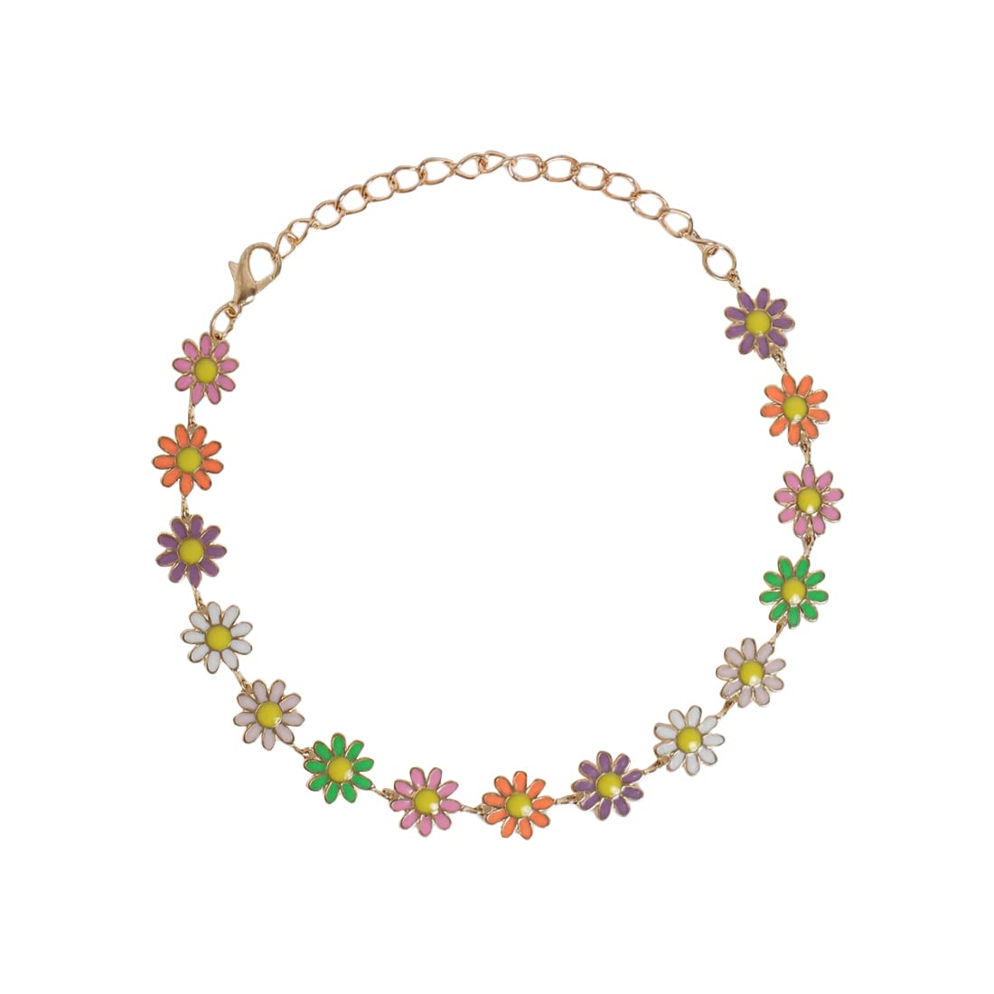 El Regalo 1 Leg Dainty Daisy Charm Chain Anklet- 1 PC Flower Beads Chain Ankle Bracelets For Girls & Women (Multicolored Daisy Anklet)