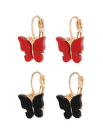 El Regalo Cute 2 Pairs Butterfly Lever Hook Earrings Combo for Girls & Women- Elegant Small Butterfly Hoop Earrings- Gift for Girls/Her (Red & Black)