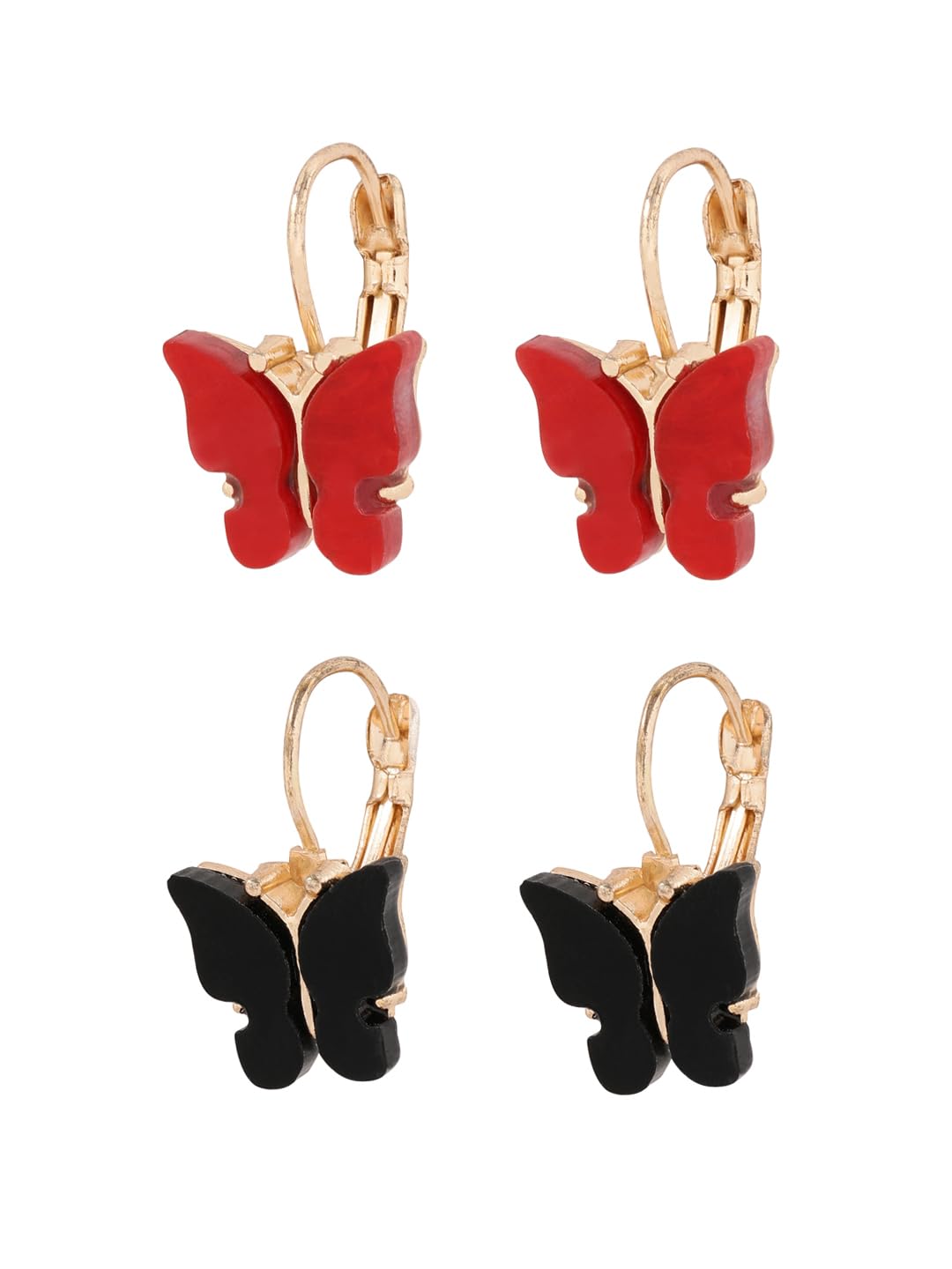 El Regalo Cute 2 Pairs Butterfly Lever Hook Earrings Combo for Girls & Women- Elegant Small Butterfly Hoop Earrings- Gift for Girls/Her (Red & Black)