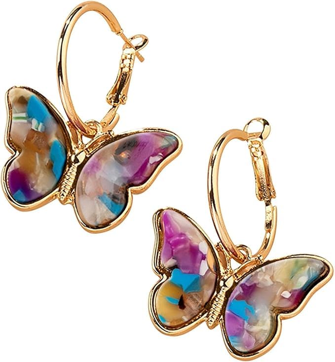 El Regalo Exquisite Luxurious Big Butterfly Hoop Earrings for Girls/Women- Beautiful Butterfly Hoops (Multi Blue)