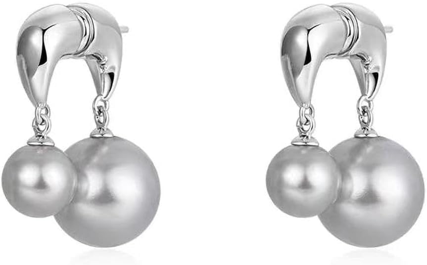 El Regalo Grey Pearl Front Back Ear Jackets Studs - Premium Silver-Plated Pearl Earrings
