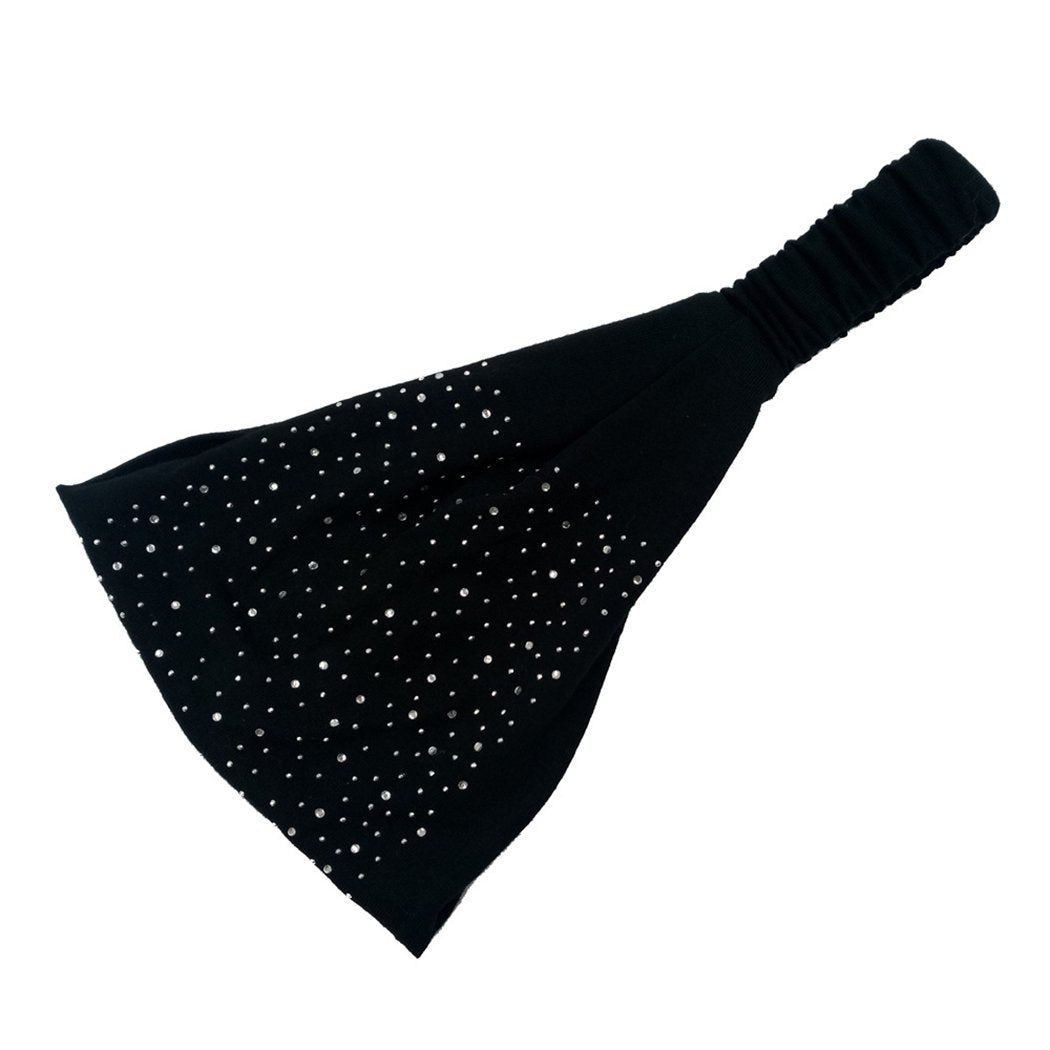 El Regalo Rhinestone Elastic Bandana Wide Sports Headband/Hair Band for Women & Girls (Black)