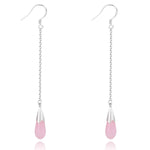 El Regalo Long Opal Liner Droplet Chain Dangle Threader Hook Earrings for Women - Silver Plated, Minimalist Tassel Design, Elegant Earrings (Light Pink)