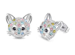 El Regalo Cute Multi-Color Crystal Cat Stud Earrings for Kids/Girls/Women- Silver-Plated Kitten Face Jewellery with Sparkly Rhinestones - Gift for Cat Lovers