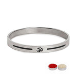 El Regalo 1 PC Stainless Steel Anti Tarnish OM/Aum Bracelet Rakhi for Brother - Designer OM Rakhi with Roli Chawal, Rakhi Message Card in Rakhi Gift Box (Silver OM Rakhi)