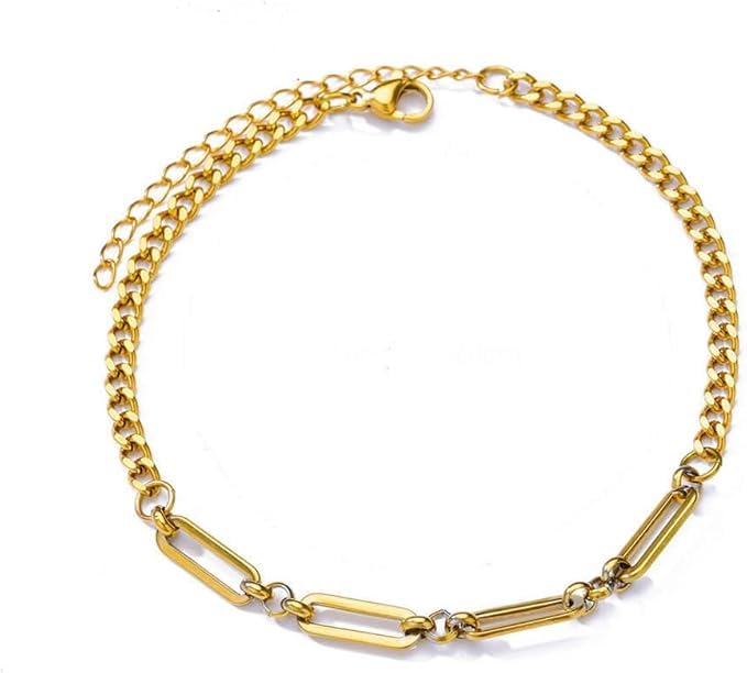 El Regalo 1 PC Stainless Steel Anklets for Women/Girls - 18K Gold Plated Paperclip Chain, Heart, Bow & Daisy Flower Ankle Bracelets - Anti-Tarnish, Waterproof Summer Beach Jewelry Gift (Style-2, 1)