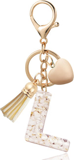 El Regalo Name Initials Letter Heart Charm Keychain - Personalized Resin Initial Keyring with Tassel, Cute & Durable Backpack Charm for Women & Girls (L Letter)