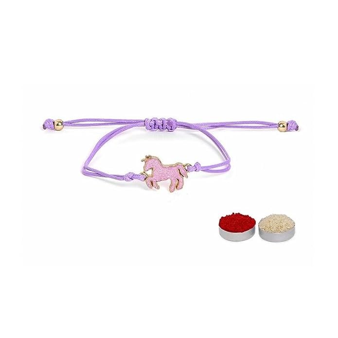 El Regalo 1PC Cute Kids Unicorn Bracelet Rakhi- Colorful Unicorns Kids Rakhi for Brother/Sister with Roli Chwal, Rakhi Message Card in Rakhi Box for Babies/Toddlers/Kids