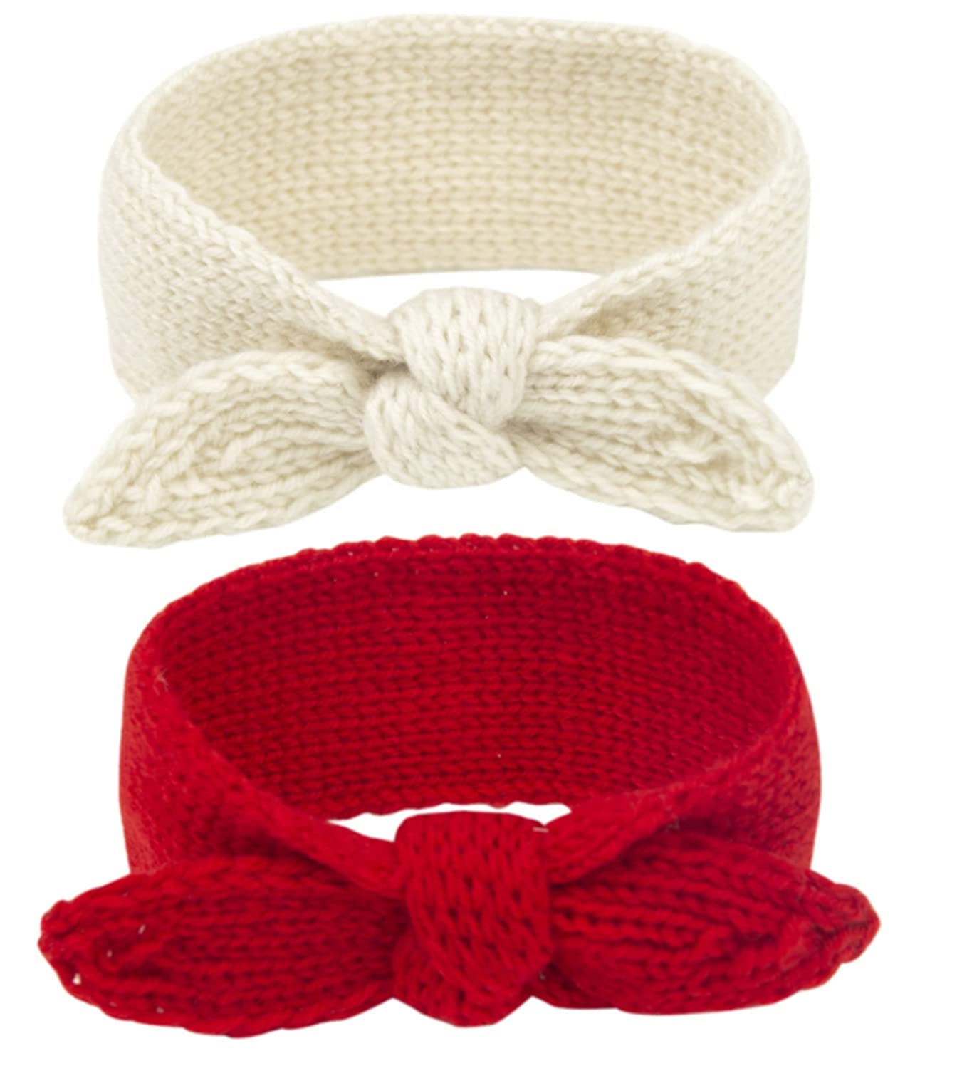 El Regalo 2 PCs Turban Wool Headband Warm Rabbit Knot Hair Band, Knit Head Wrap for Baby Girls, Newborns and Toddlers (Red & White)