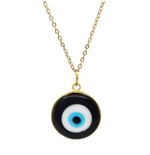 El Regalo Big Evil Eye Handmade Glass Lamp work Unisex Pendant Necklace for Men, Women, Girls & Boys | Evil Eye Pendant Necklace (Black Golden)