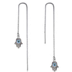 El Regalo 1 Pair Evil Eye Hamsa Hand Earrings - Small Dangle Hoop Earring Dainty Blue Small Simple Hypoallergenic Earrings for Girls & Women (Evil Eye Hamsa Hand Threader)
