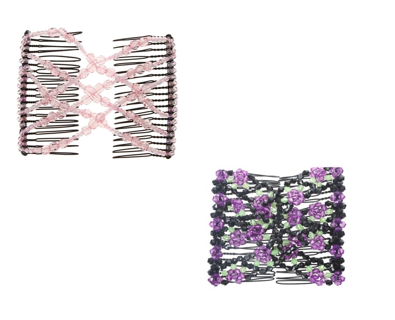 El Regalo 2PC Magic Easy Hair Combs Clips- Fancy Double Stretching Combs Clip Thick & Thin Hair Multistyling Hair Accessory For Women & Girls (Pink & Purple)