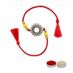 El Regalo 1PC Designer Red Thread Antique Stone Rakhi for Brother- Minimalist Antique Charm Rakhi with Roli Chawal, Rakhi Message Card in Rakhi Gift Box (Red Green)