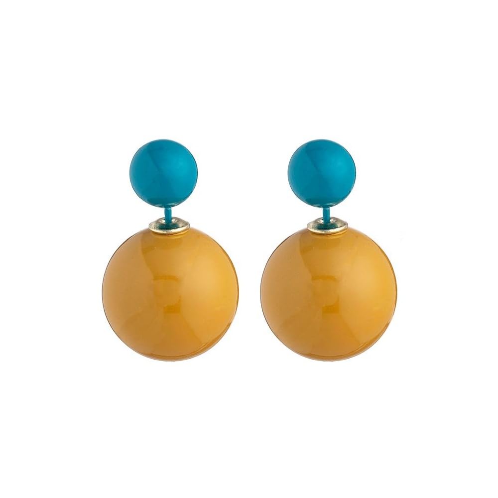 El Regalo 1 Pair Candy Colors 2 Way Beads Earrings- Front-Back Color Clossy Beads Contemporary Earrings for Girls & Women (Musturd Blue)