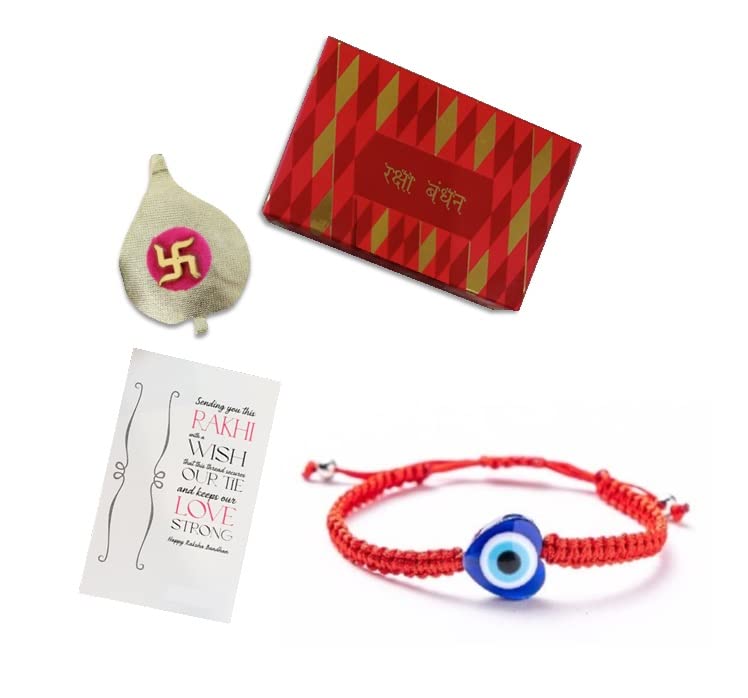 El Regalo 1 Evil Eye Rakhi with and Raksha Bandhan Card - Lucky Evil Eye Protection Rakhi to Avoid Negative Energies for Brother/Sister-in-Law/Niece or Nephew (Heart Evil Eye)