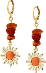 El Regalo Bohemian Style Carnelian Sunburst Earrings- Boho Hippie Gothic Sun Earrings for Girls & Women (Rusty Red)