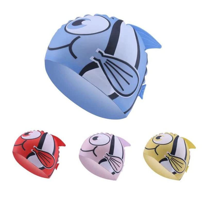 El Regalo 4 PCs Cartoon Fish Swimming Caps Combo for Kids/Girls/Boys/Teens (4-16 Years Age Group)- Silicone Waterproof Stretchy Swimming Caps for Girls Boys for Long & Short Hair