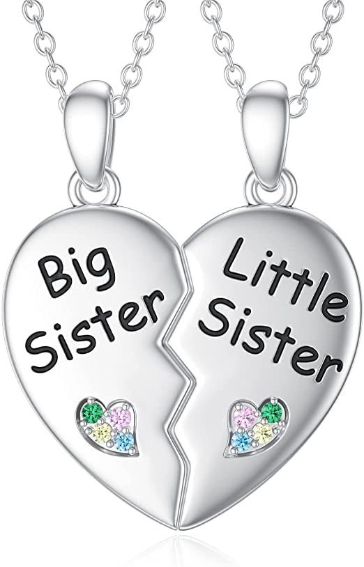 El Regalo 2 PCs Girls Sister Necklace Gifts, Big Sister Little Sister Jewelry Gift for 2,Rainbow Broken Heart BFF Friendship Pendant for Kids Teens Women (Big Sister Little Sister)