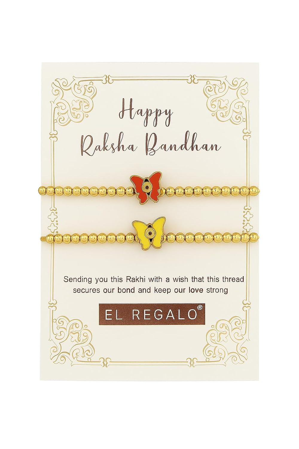 El Regalo 2PCs Evil Eye Rakhi Combo for Brother - Stylish Beaded & Thread Set with Roli Chawal - Raksha Bandhan Pack for Bhaiya, Boys, Girls, Men - Comes on Designer Rakhi Card (Option-4)