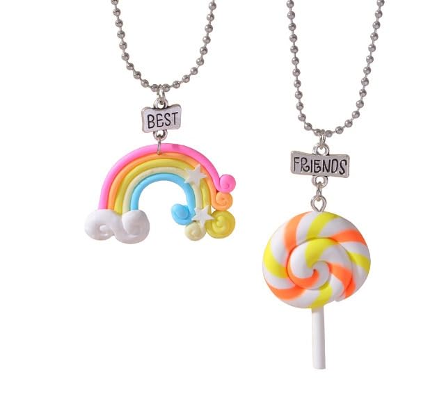 El Regalo 2 PCs Cute Best Friend BFF Colorful Chain Necklaces Set for Kids/Girls/Besties/Soul Sisters- Rainbow, Ice-Cream, Unicorn, Baloon, Candy Charms Pendant Necklaces Set for 2 (Option-4)