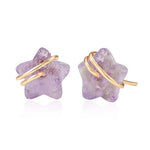 El Regalo Natural Stones Star Stud Earrings- Handcfated Wire Wrapped Celestial Star Earrings for Girls & Women (Purple Amethyst)