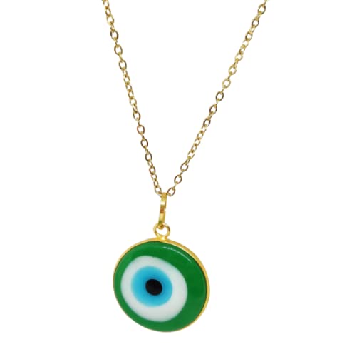 El Regalo Big Evil Eye Handmade Glass Lamp work Unisex Pendant Necklace for Men, Women, Girls & Boys | Evil Eye Pendant Necklace (Green Golden)