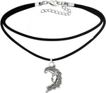 El Regalo 1PC Retro Gothic Sun or Crescent Moon Charm Choker Necklace- Faux Leather Double Layer Sun/Moon Pendant Necklace for Girls & Women (Crescent Moon)