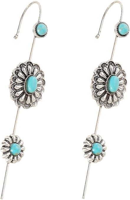 El Regalo 2PCs Turquoise Ear Wrap Crawler Hook Stud Earrings for Women Girls- Long Bar Piercing Ear Cuffs Boho/Bohemian Statement Earrings (Style-2)