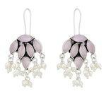 El Regalo 925 Silver Plated Stones Studded Cluster Pearls Dangle Hook Oxidized Earrings - Handcrafted Elegant Jewelry for Women (Lavender Pink)