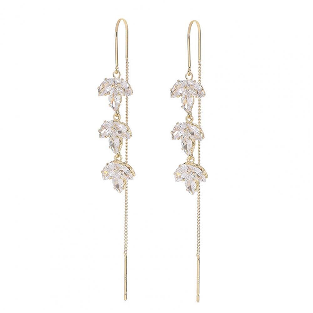 El Regalo Rhinestone Decor Leaf Drop/Threader Earrings for Girls & Women- Tassel Drop Earrings Studded With Zircon Stones (Threader Earrings)