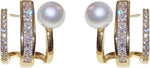 El Regalo Gold Plated Pearl Claw Ear Zircon Cuff Stud Earrings- Fancy Korean Temperament Pearl Zircon Stud Earrings for Girls/Women