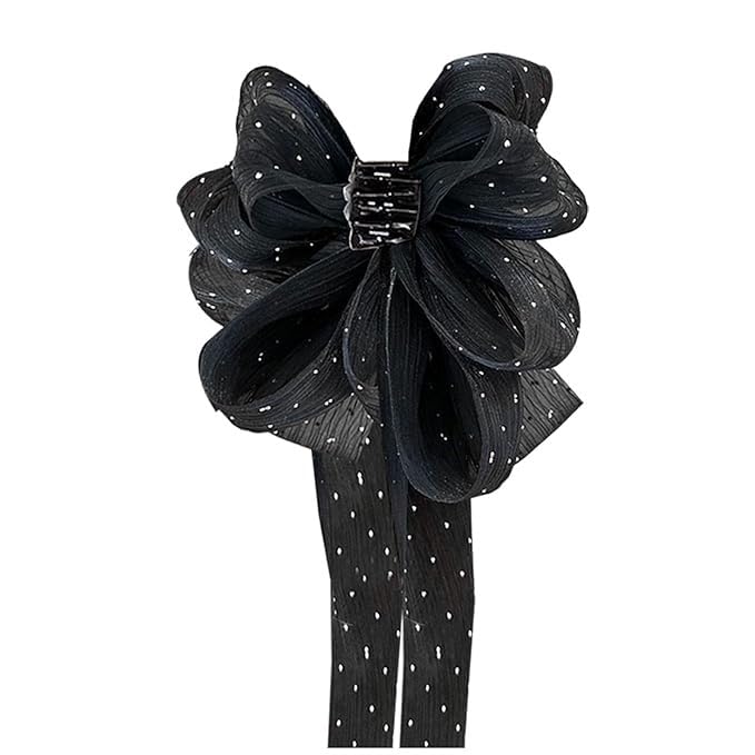 El Regalo Shimmering Big Bow Hair Claw Clips for Girls & Women- Fancy Chiffon Silk Hair Clip with Rhinestone, Large Hair Jaw Clips, Fabric Floral Bows Hair Accessories (White)