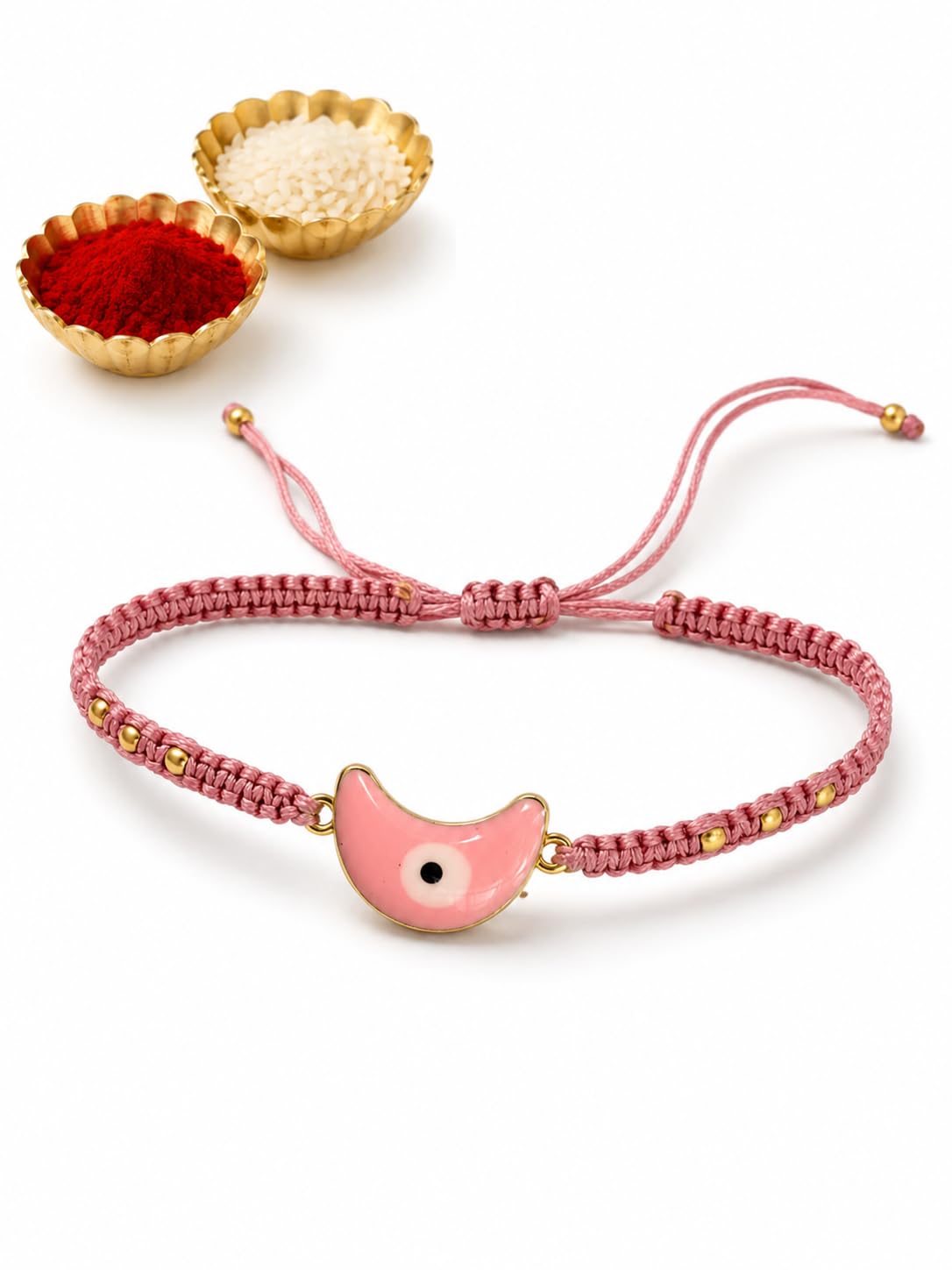 El Regalo Evil Eye Bracelet Rakhi for Brother with Roli Chawal in Gift Box (Moon Evil Eye-Pink)