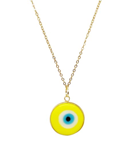 El Regalo Big Evil Eye Handmade Glass Lamp work Unisex Pendant Necklace for Men, Women, Girls & Boys | Evil Eye Pendant Necklace (Yellow Golden)