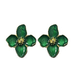 Solighter Drip Oil Four Petal Flower Earrings Vintage Boho Floral Stud Earrings for Women Party Jewelry, Large, Alloy Steel, No Gemstone