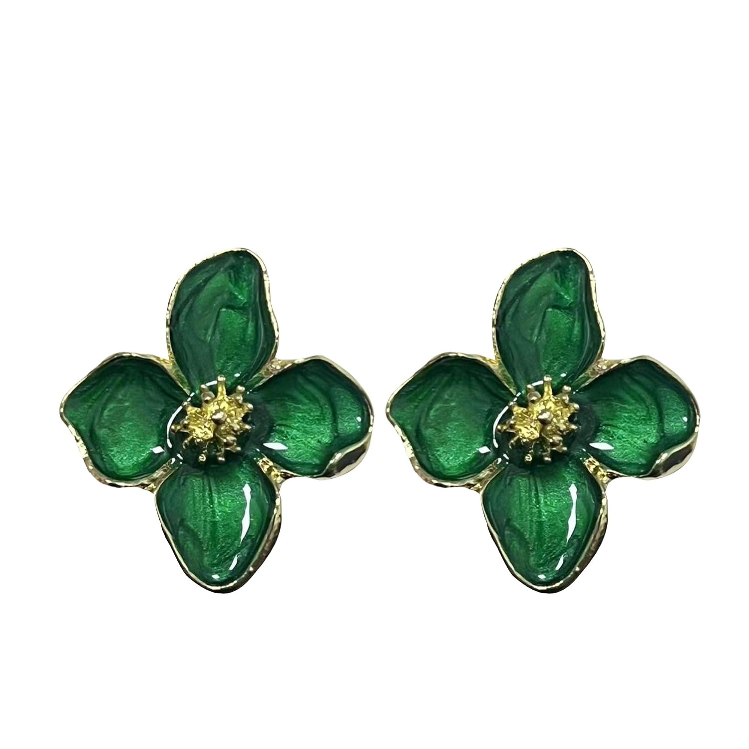 Solighter Drip Oil Four Petal Flower Earrings Vintage Boho Floral Stud Earrings for Women Party Jewelry, Large, Alloy Steel, No Gemstone