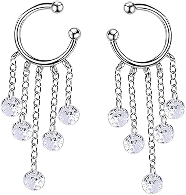 El Regalo Droplet Tassel Chain Cuff Earrings- No Piercing Cartilage Earrings, Wrap Drop Tassel Chain Earrings for Women Teen Girls
