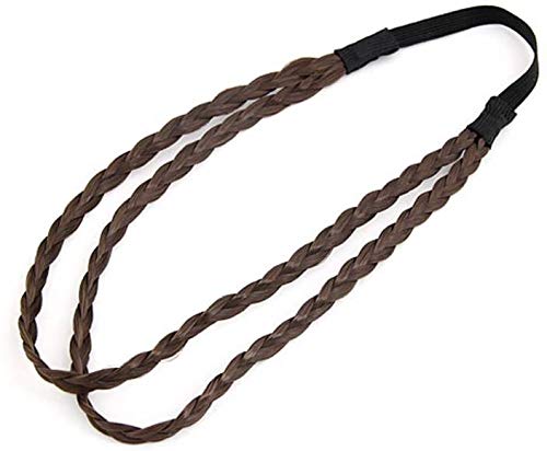 El Regalo Women Double Strands/Layered Twist Glossy Braided Hair Wig Simulated Hair Elastic Forehead Hairband (Brown)