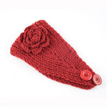 El Regalo's 1PC Winter Crochet Knitted Headwrap Headband with 3D flower & Button for Girls & Women- Ear Warmer Hair Muffs Band | Winter Designer Headbands for Teens & Women (Red)