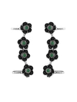El Regalo Traditional Oxidized German Silver Non Pierced Floral Cuff Earrings for Women (Green Flower)